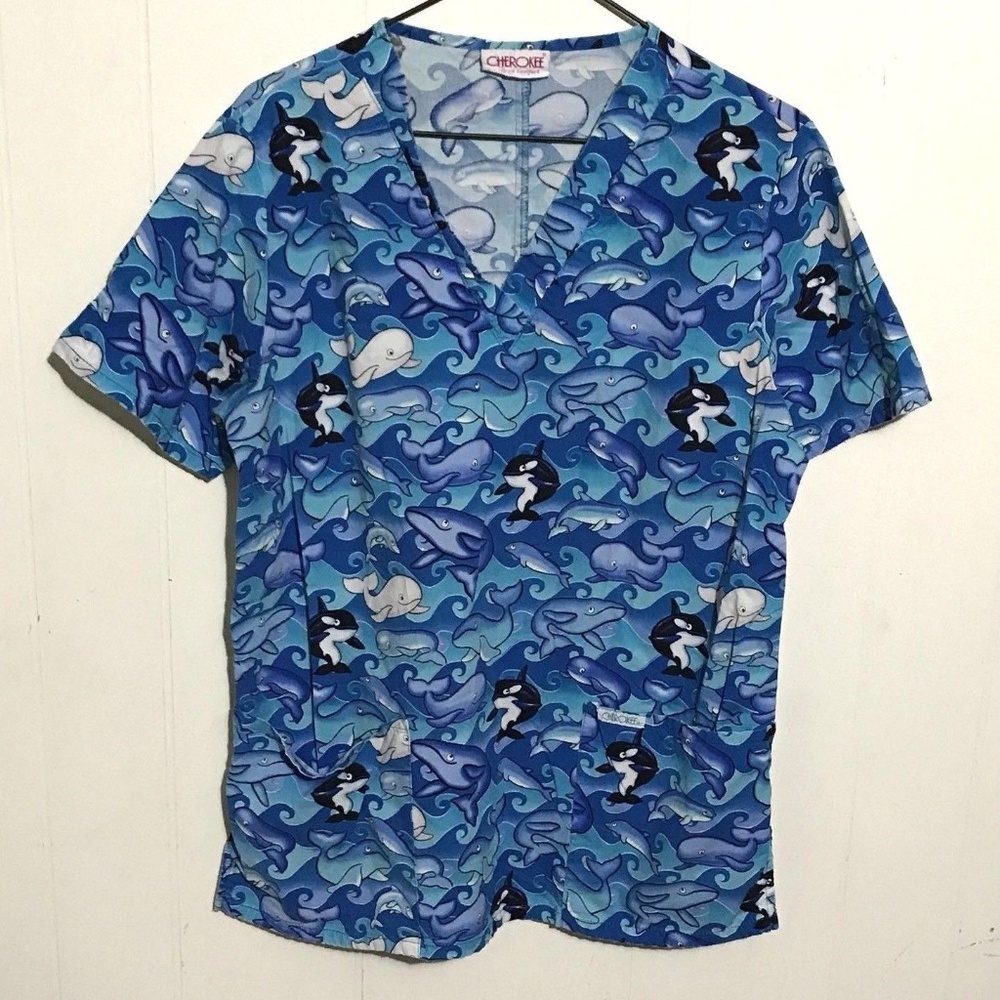 Cherokee Women's Nurse Scrub Whale Print Size S